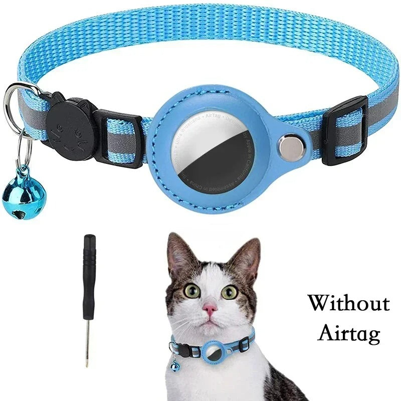 AirTag Holder Cat Collar with Bell – Reflective