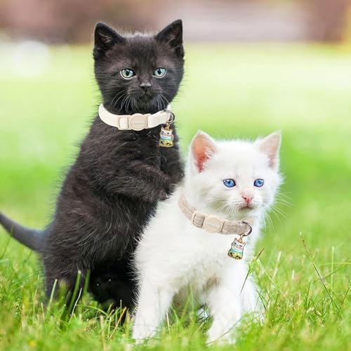 Hemp Breakaway Cat Collars with Bell (2-Pack, White)