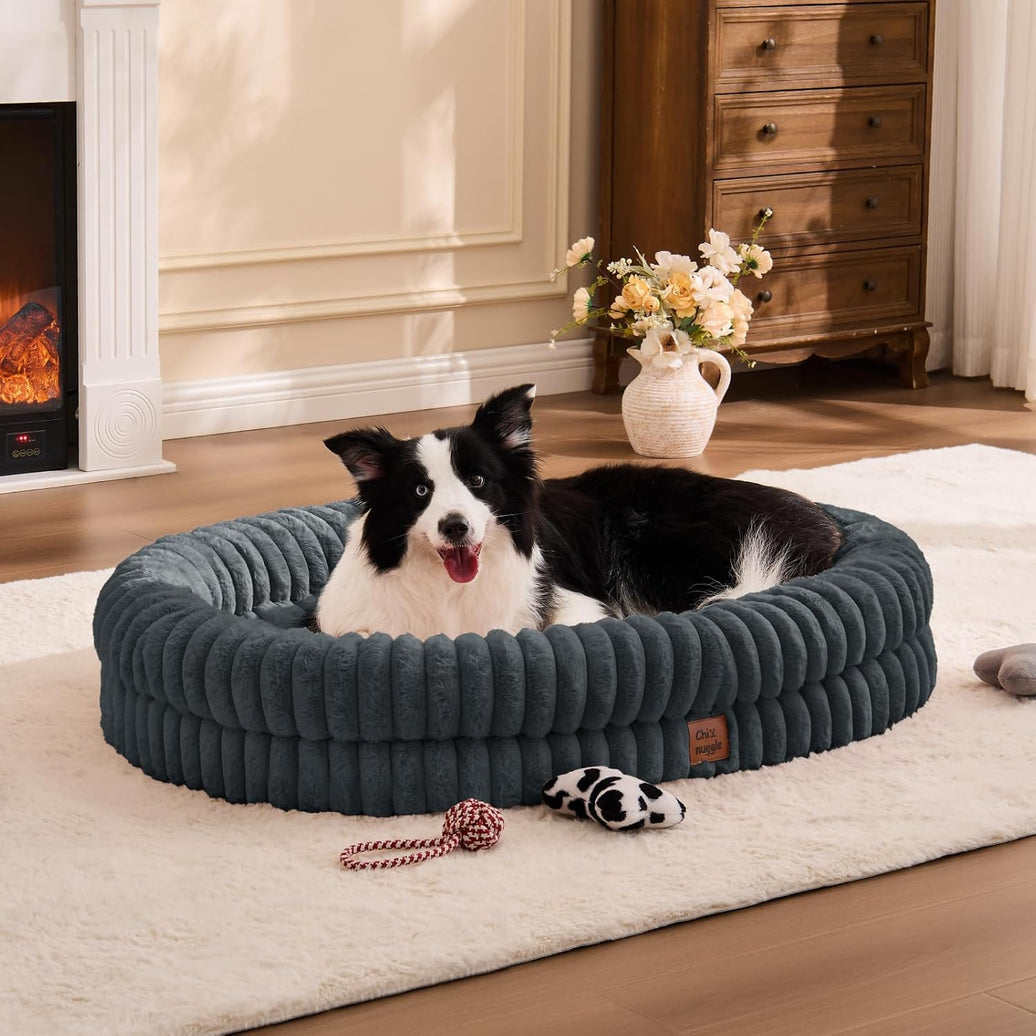 Striped Faux Fur Dog Couch – Waterproof (Gray)