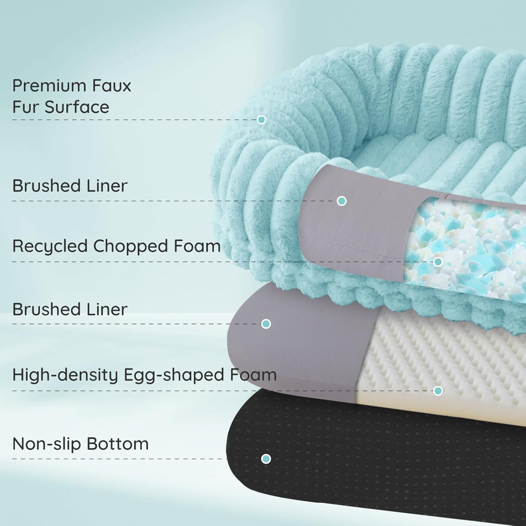 Striped Faux Fur Human-Size Dog Bed (Blue)