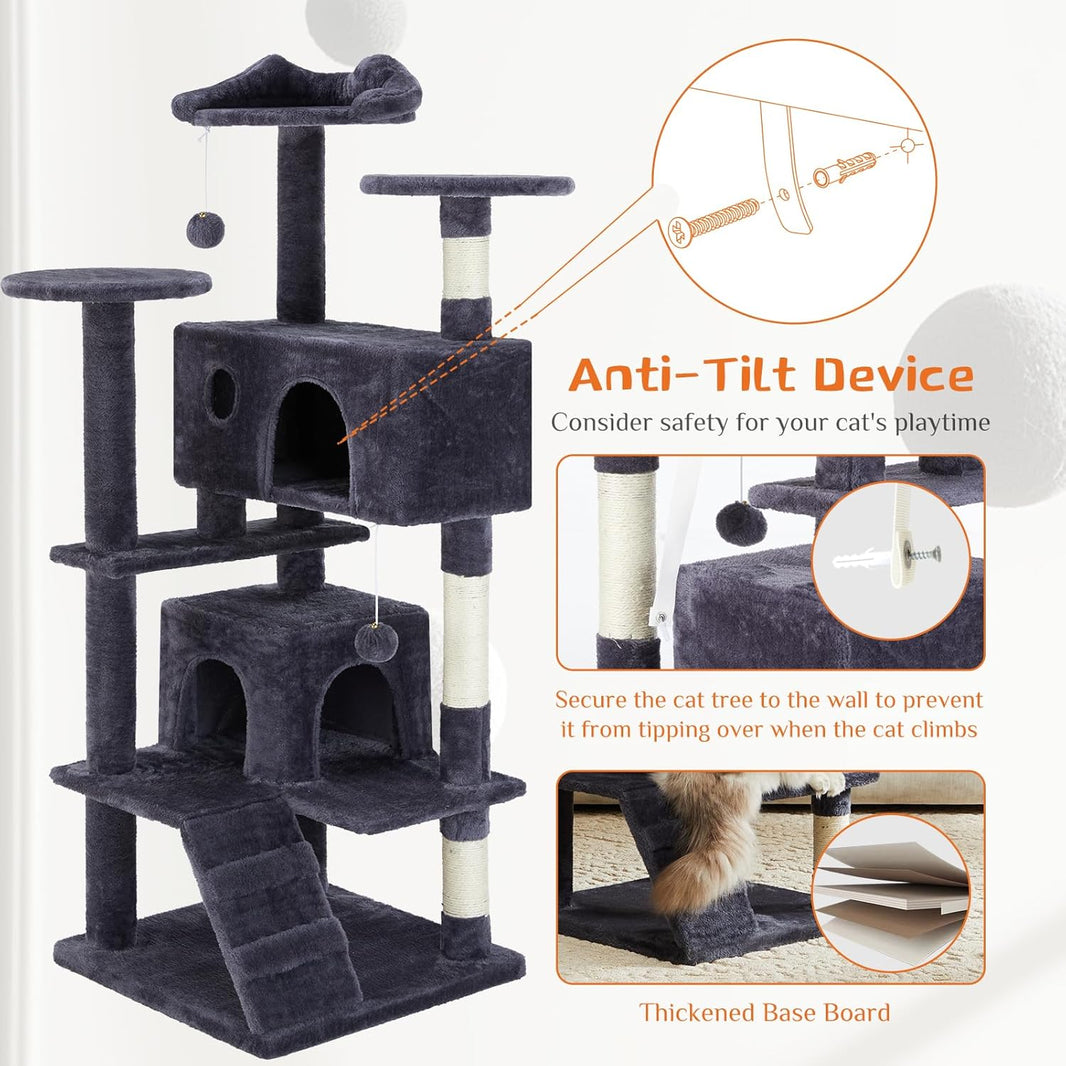 Multi-Level Cat Tree with Ladder & Plush Toy (Dove Grey)