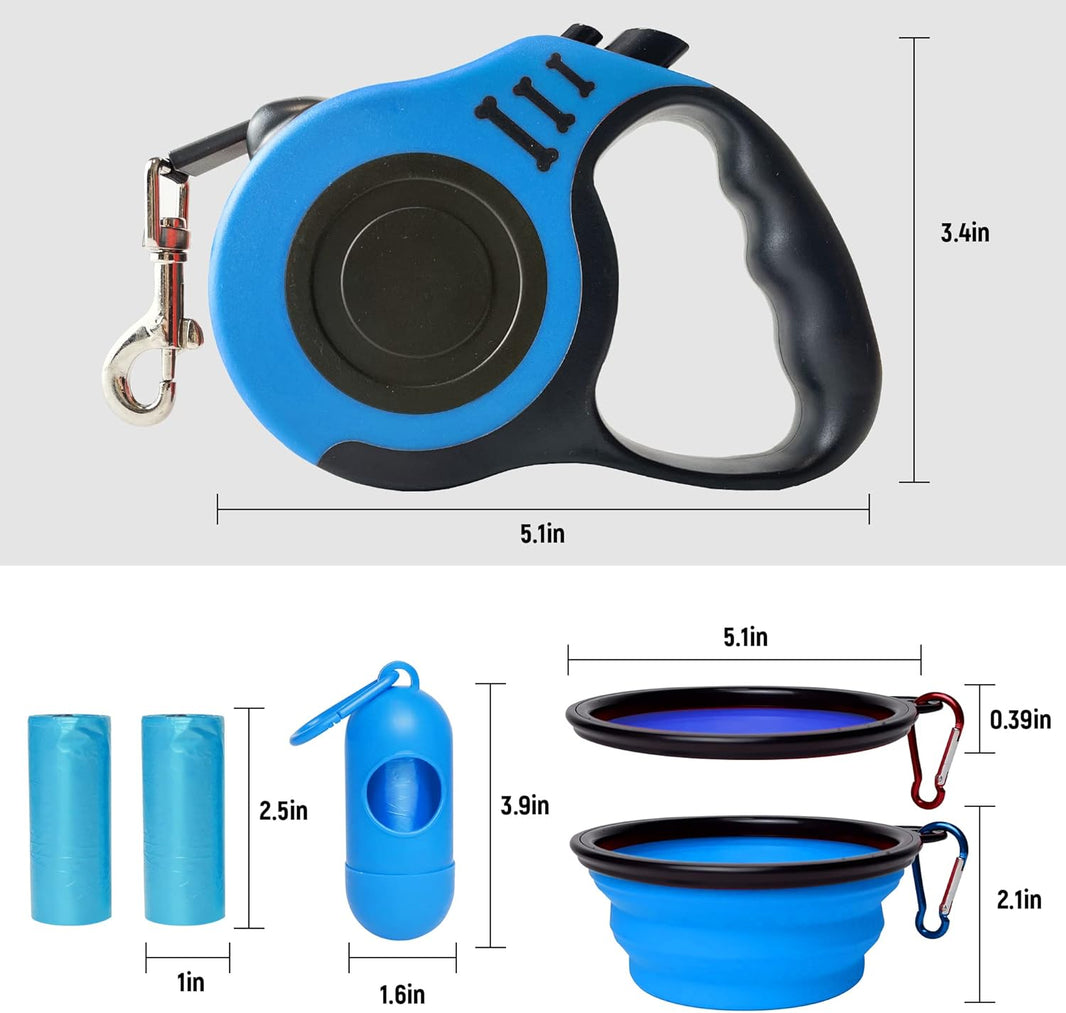 Retractable Dog Leash with Bowl & Bag Dispenser (Blue)
