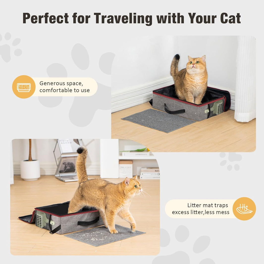 Foldable Travel Cat Litter Box with Lid, Mat & Scoop