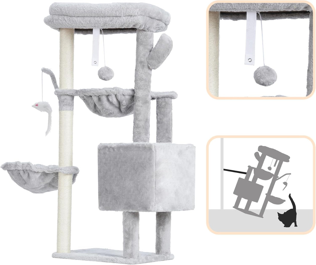 Cat Tree with Baskets & Sisal Posts (39", Light Gray)