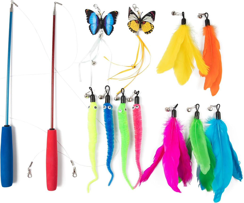 Retractable Cat Feather Wand with 12 Refills
