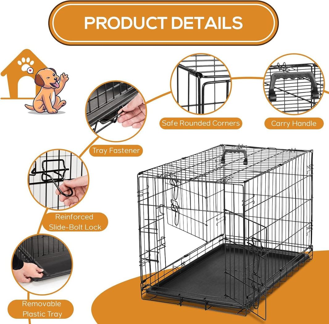 Double-Door Wire Dog Crate with Tray (36")