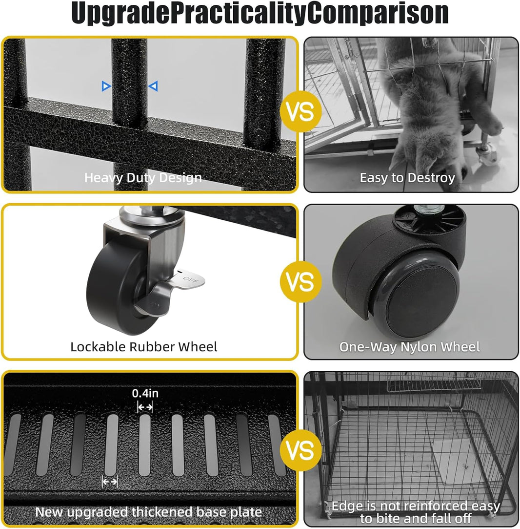 Heavy-Duty Steel Dog Crate with Wheels – Double Door (48")