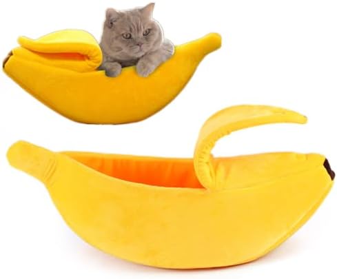 Banana Cat & Dog Bed – Cozy Plush Cave