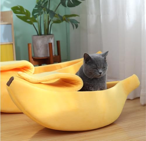 Banana Cat & Dog Bed – Cozy Plush Cave