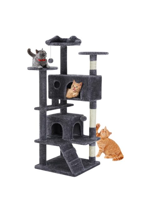 Multi-Level Cat Tree with Ladder & Plush Toy (Dove Grey)