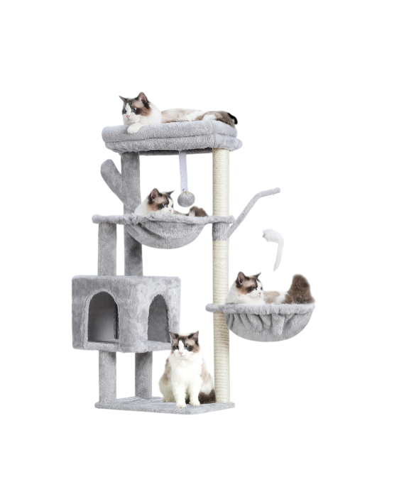 Cat Tree with Baskets & Sisal Posts (39", Light Gray)
