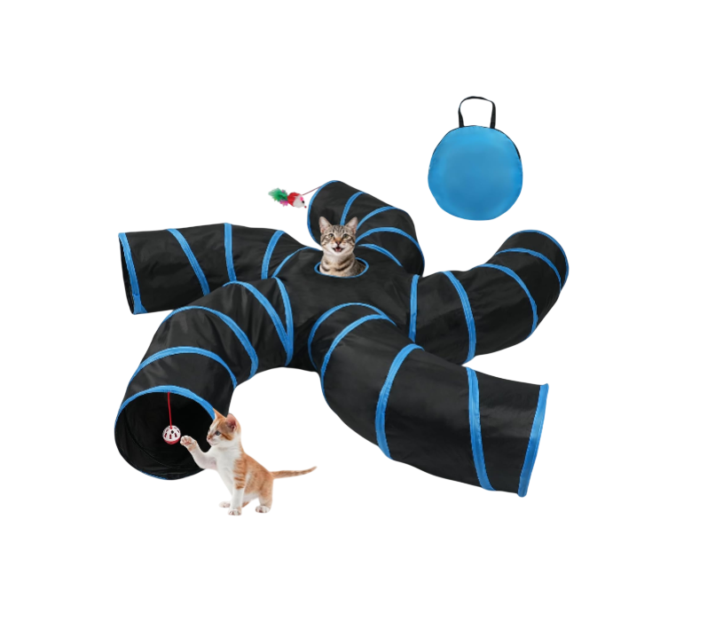 Collapsible Cat Tunnel – Blue & Black