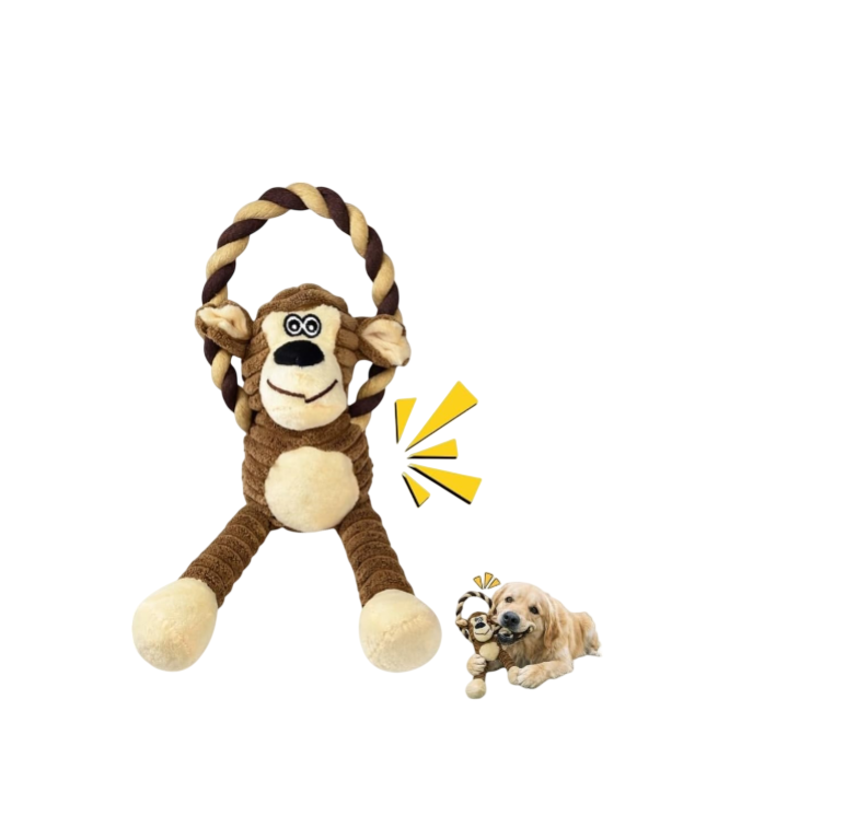 Plush Squeaky Monkey Dog Toy with Rope
