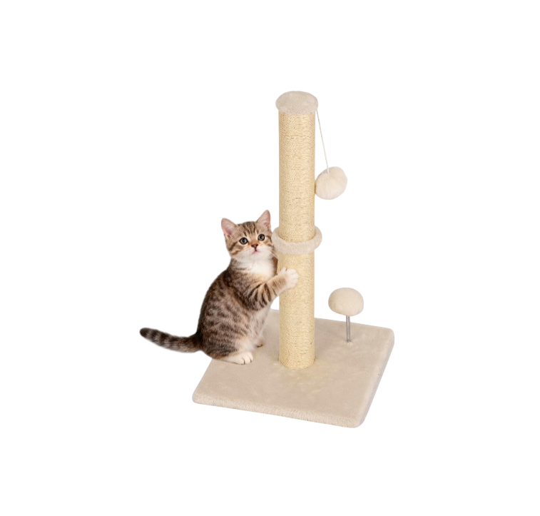 Sisal Cat Scratching Post with Hanging Ball (Beige)