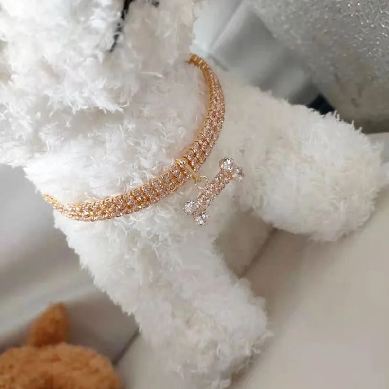 Rhinestone Bone Pendant Pet Necklace
