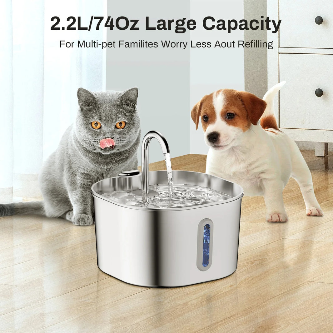 Quiet Stainless Steel Cat Water Fountain (2.2L)