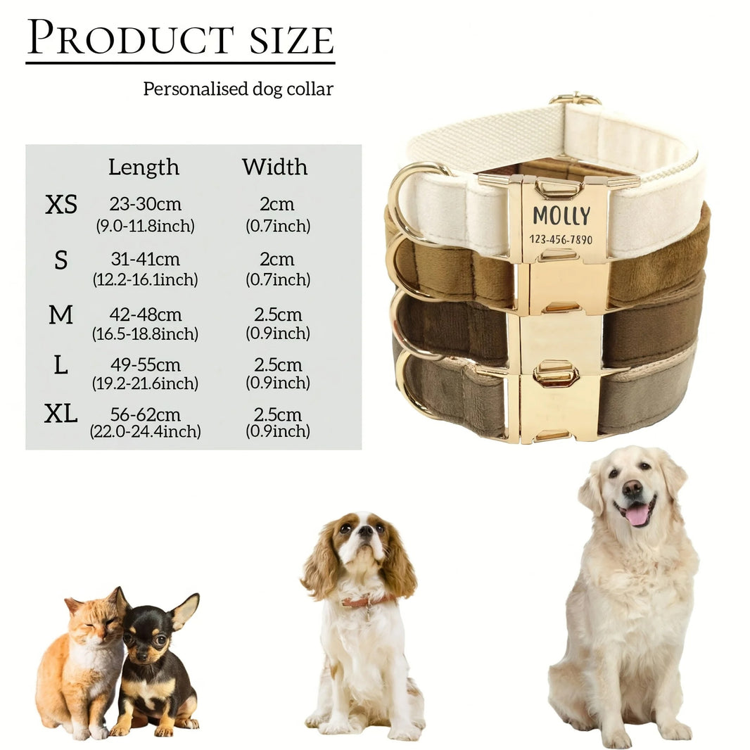 Personalized Velvet Dog Collar with Engraved ID Tag