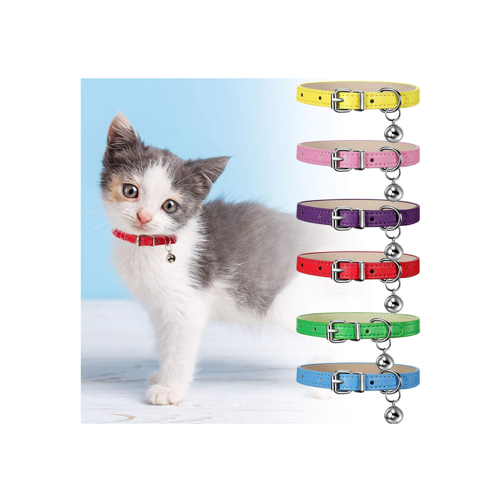 Leather Cat Collars with Bell (6-Pack)