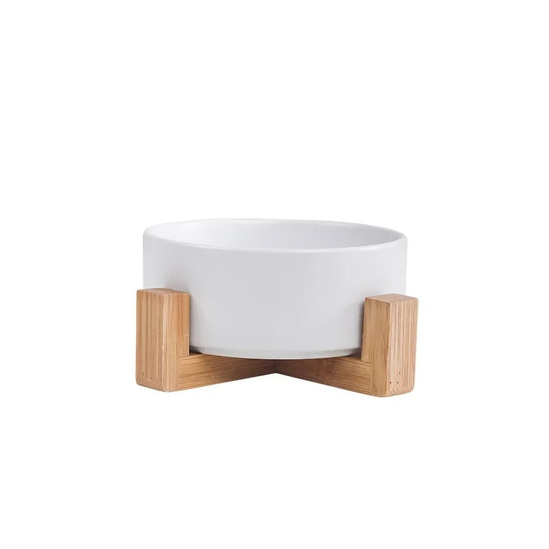 Cat bowl cerami double bowl water bowl integrated wooden rack protects cervical spine high-legged dog bowl dog bowl