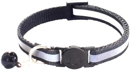 2 Pack Breakaway Cat Collars with Bells, Reflective Design and Claw Print Design, Safety Buckle Kitten Collars Adjustable from 7.5 to 12.5 Inches (Black)