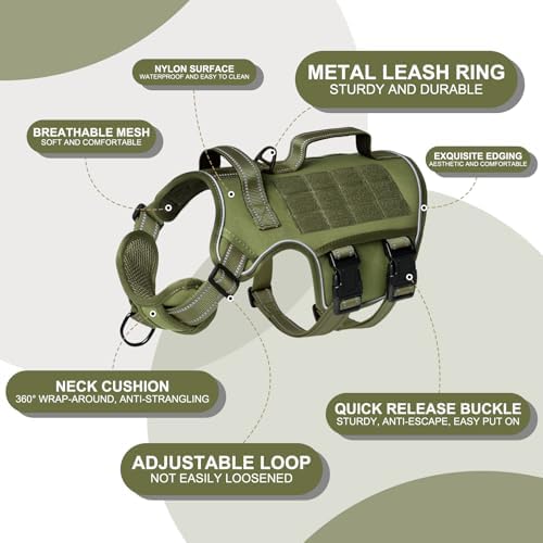 Dog Harness for Large Dogs Heavy Duty, Tactical No Pull Dog Harness with Molle System, Easy On and Off Service Dog Vest, Breathable Padded, Adjustable Reflective Pet Vest for Walking Hiking Training