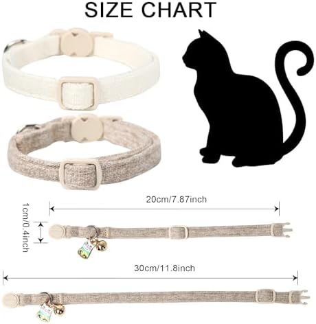 Cat Collar,2 Pack White Hemp Cat Collars Breakaway with Bell, DOGWONG Safety Buckle Wedding Cat Collar for Girl Boy Cats and Small Dogs，Adjustable 7-12 Inch,Pet Supplies Accessories