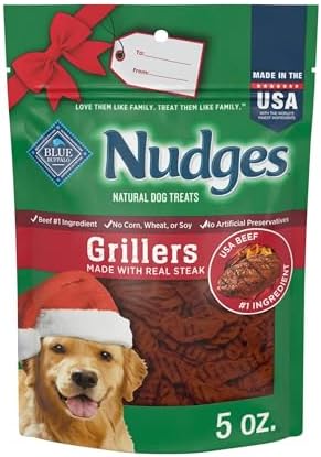 Nudges Steak Grillers, Natural Holiday Dog Treats, Made in The USA with Real Beef, 5-oz. Bag