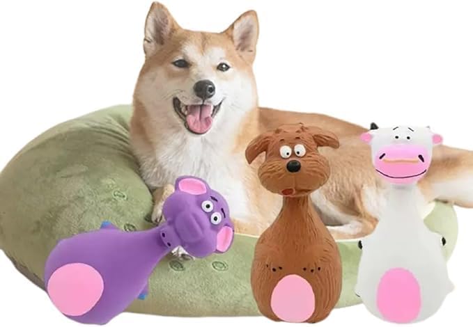Dog Squeaky Chew Toy – Tough Natural Latex Fun for Teacup to Small Puppies (0-22 lbs)! Perfect for Fetch, Chewing & Cuteness Overload (White Cow)