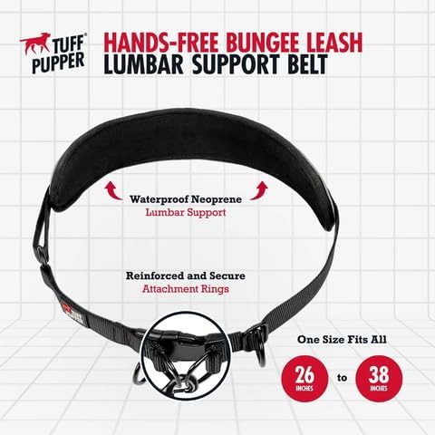 Heavy Duty Hands Free Dog Leash | One Large Dog Up to 125 lbs | Comfortable Shock Absorbing Bungee | Reflective Padded Handles | Lumbar Waist Belt 26-38" | Walking Jogging Running Leash