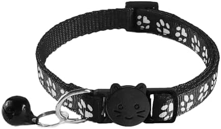 2 Pack Breakaway Cat Collars with Bells, Reflective Design and Claw Print Design, Safety Buckle Kitten Collars Adjustable from 7.5 to 12.5 Inches (Black)
