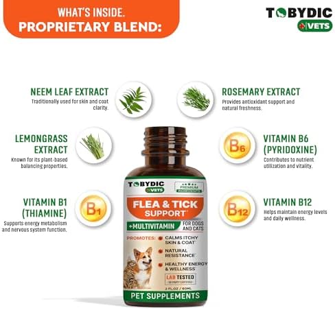 Flea & Tick Prevention Support - Oral Flea Natural Control & Treatment for Dogs and Cats - Herbal Medicine for Small and Large Dogs with Multivitamin Pet Supplement Made in USA