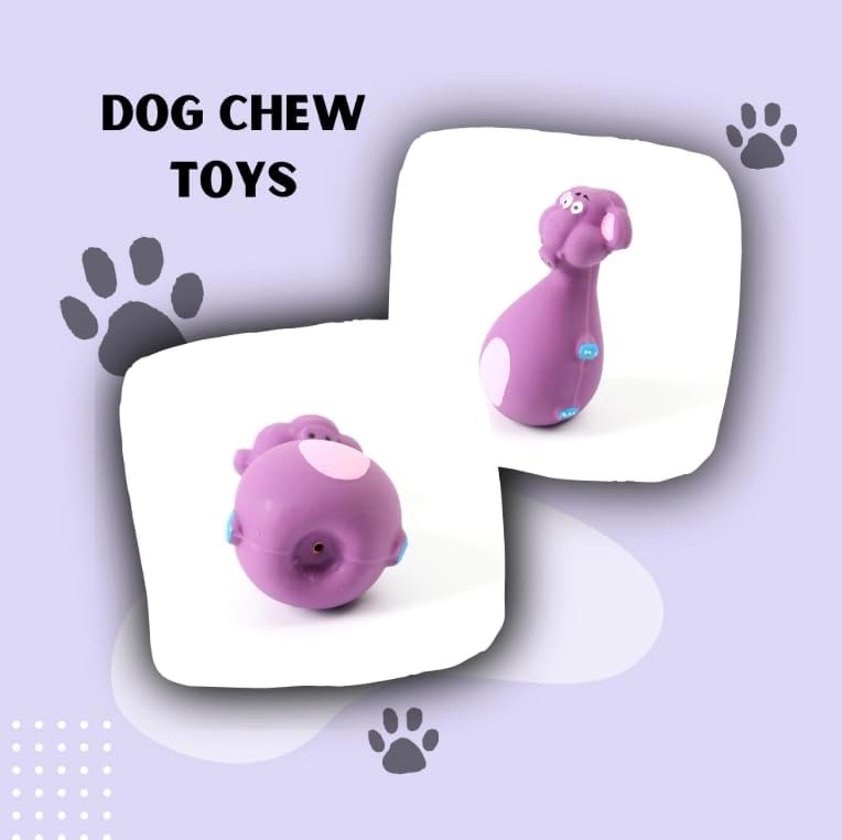 Dog Squeaky Chew Toy – Tough Natural Latex Fun for Teacup to Small Puppies (0-22 lbs)! Perfect for Fetch, Chewing & Cuteness Overload (Purple Elephant)