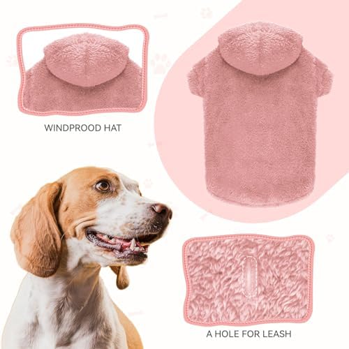 Fuzzy Dog Sweaters for Large Dogs Dog Hoodie Soft Double-Sided Plush Fleece Pet Sweater Clothes Coats Pet Hoodie Sherpa Hooded Sweatshirt(Pink-XL)