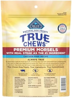 True Chews Premium Morsels Dog Treats, Made in The USA with Natural Ingredients, Steak, 10-oz Bag