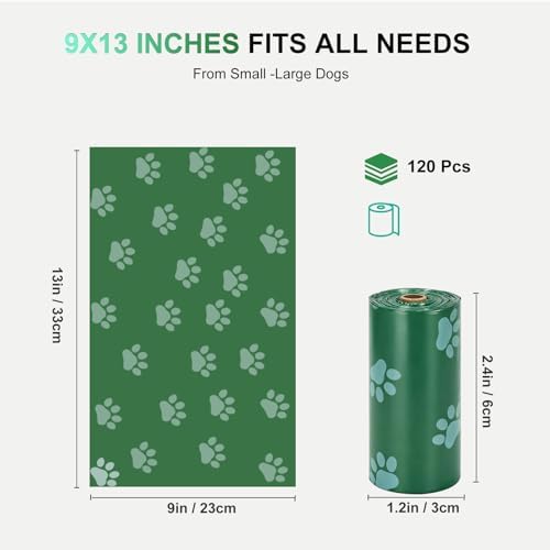 120Pcs Thick Dog Poop Bags Rolls, Leak-Proof Poop Bags for Dog and Cats Litter, 9x13 Inch Scented Pet Waste Bag for Small - Large Dogs Walking, Fits Most Doggie Bag Holder for Leash