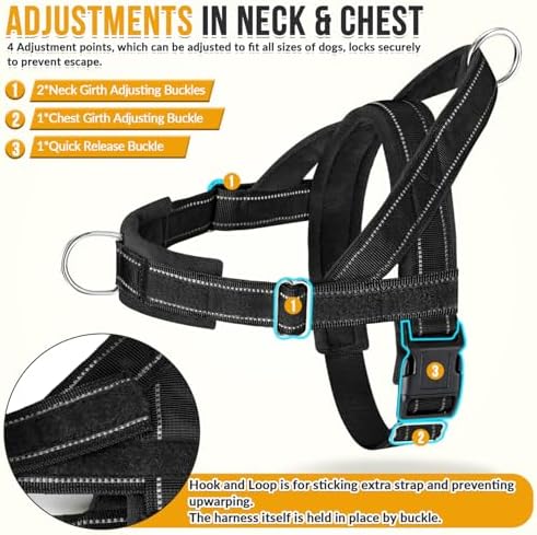 No Pull Dog Harness - Heavy Duty Dog Harness and Leash Set for Medium Large Dogs, Reflective Tactical Harness with Soft Padded and Front Clip for Easy Walk and Training (Black L)