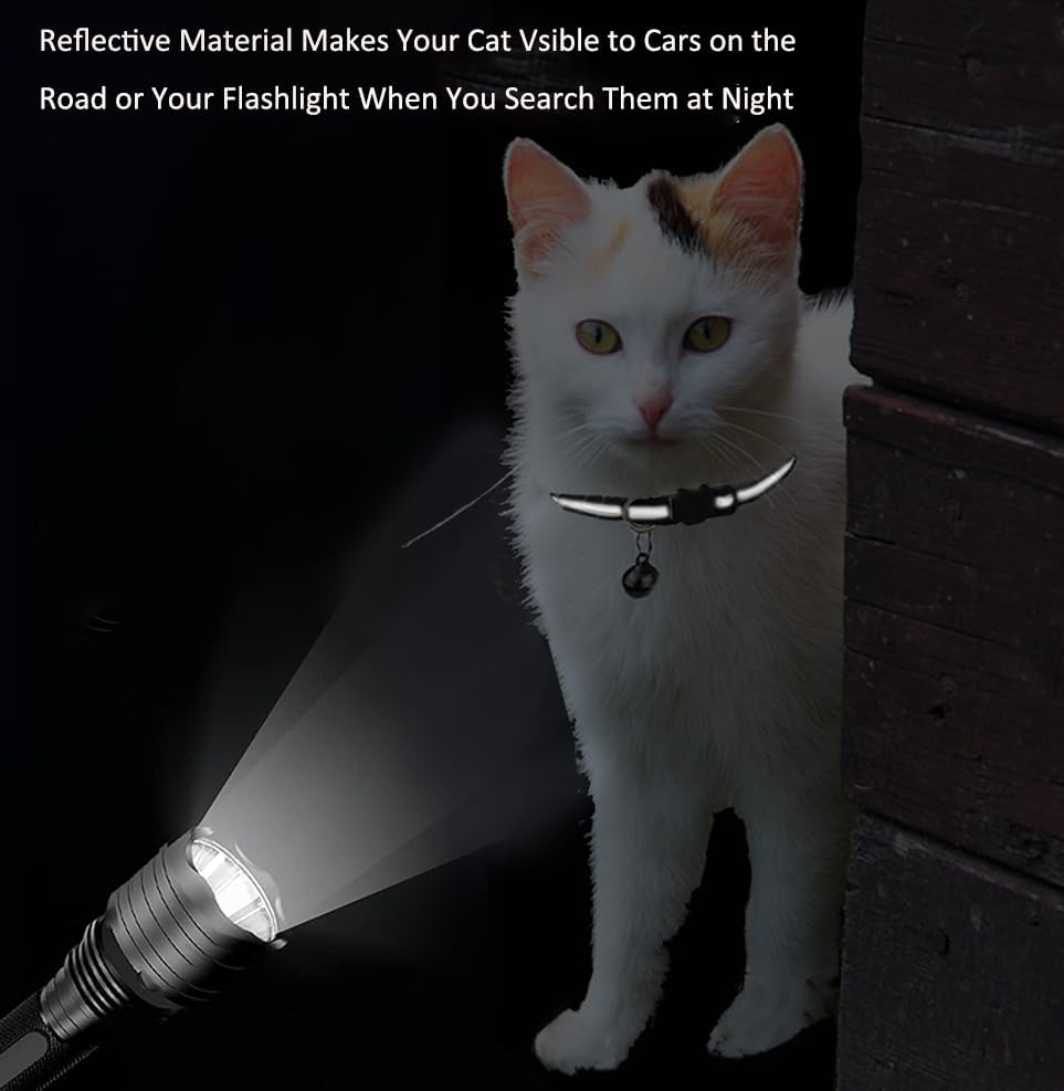 2 Pack Cat Collars Quick Release Reflective Kitten Collar with Bell & Safety Release (Black)