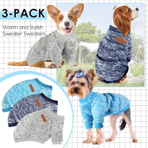 3 Pack Dog Sweaters for Small Dogs Girl Boy Winter Fleece Clothes Warm Soft Dog Sweatshirt Outfit for Dogs Cats Pet Apparel