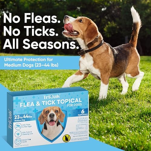 Flea and Tick Prevention for Dogs: Flea & Tick Topical for Medium Dogs 23-44 lbs, 6 Dose Flea and Tick Prevention for 6 Months (6 Pack)