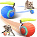 2 Pack Interactive Cat Toy for Indoor Cats, Two Speed Smart Automatic Cat Toy Moving Ball with Tail, Rechargeable Motion Activated Cat Toys for Bored Indoor Adult Cats(Orange & Blue)