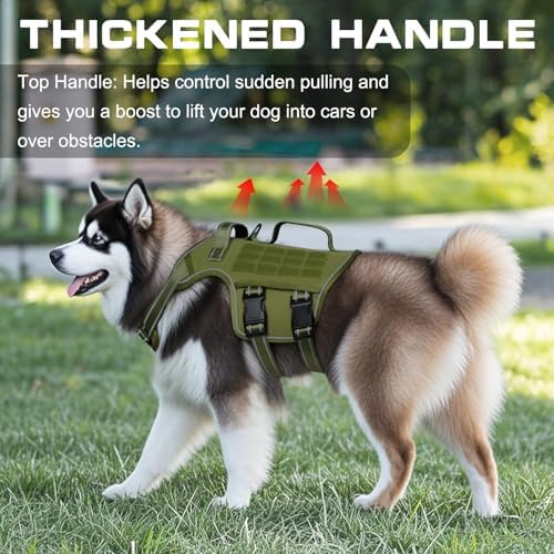 Dog Harness for Large Dogs Heavy Duty, Tactical No Pull Dog Harness with Molle System, Easy On and Off Service Dog Vest, Breathable Padded, Adjustable Reflective Pet Vest for Walking Hiking Training
