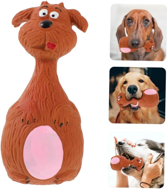 Dog Squeaky Chew Toy – Tough Natural Latex Fun for Teacup to Small Puppies (0-22 lbs)! Perfect for Fetch, Chewing & Cuteness Overload (Brown Dog)
