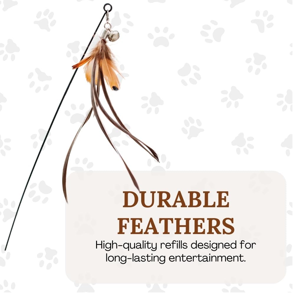 Interactive Bird Simulation Cat Toy Set for Bored Indoor Adult Cats Feather Toy Wand 5 Pcs Natural Bird Feathers Stable Round Base Wand Cat Toys for Indoor Cats Hunting Toys