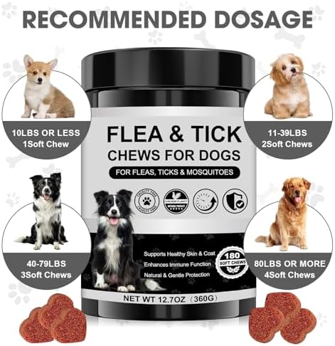 Dog Flea and Tick Chewable Supplement – Natural Support for Skin & Coat Health, Seasonal Comfort & Itch Relief – 180 Soft Chews with Chicken Flavor for Dogs & Puppies (180pcs)