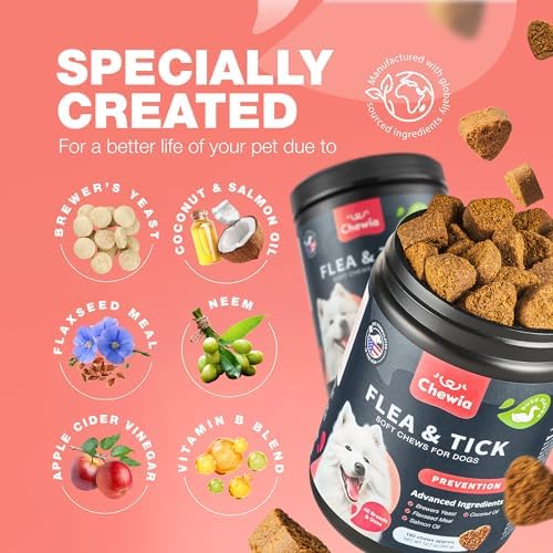 Dog Flea and Tick Treatment Chews - Flea and Tick Prevention for Dogs - Flea & Tick Chewables - Natural Dog Flea & Tick Control Soft Treats - Flea Chewables for Dogs - Immune Support Supplement