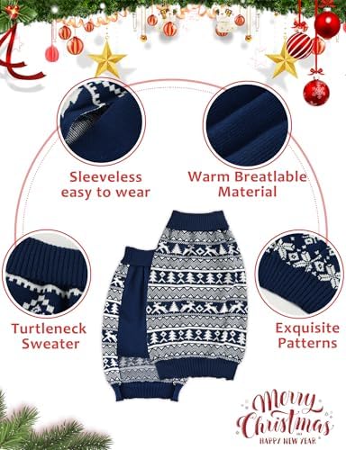 2PCS Dog Christmas Sweater, Soft Warm Pet Clothes Coat for Small Medium Large Dogs and Cats Boy Girl, Fall Cozy Holiday Turtleneck Knitting Collar Pullover Pup Outfit Costume for Thanksgiving New Year