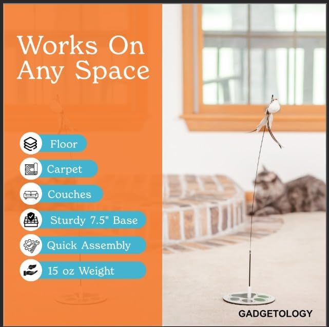 Interactive Bird Simulation Cat Toy Set for Bored Indoor Adult Cats Feather Toy Wand 5 Pcs Natural Bird Feathers Stable Round Base Wand Cat Toys for Indoor Cats Hunting Toys