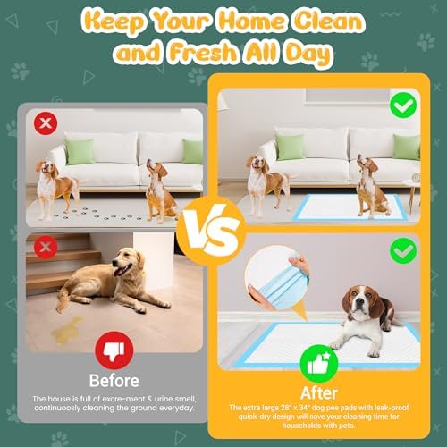 60 Count Extra Large Dog Pee Pads 28" x 34", Super Absorbent X-Large Puppy Pads Disposable Dogs Training Pads, Quick Drying Leak-Proof Dog Potty Pads for Doggies Puppies