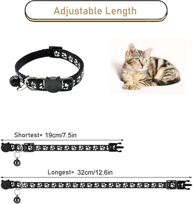 Reflective Breakaway Cat Collars with Bell (2-Pack, Black)