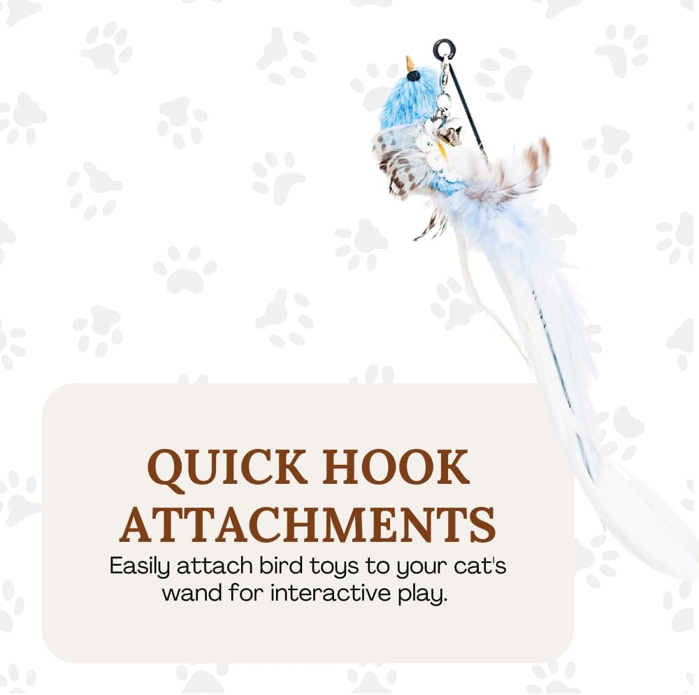 Interactive Bird Simulation Cat Toy Set for Bored Indoor Adult Cats Feather Toy Wand 5 Pcs Natural Bird Feathers Stable Round Base Wand Cat Toys for Indoor Cats Hunting Toys